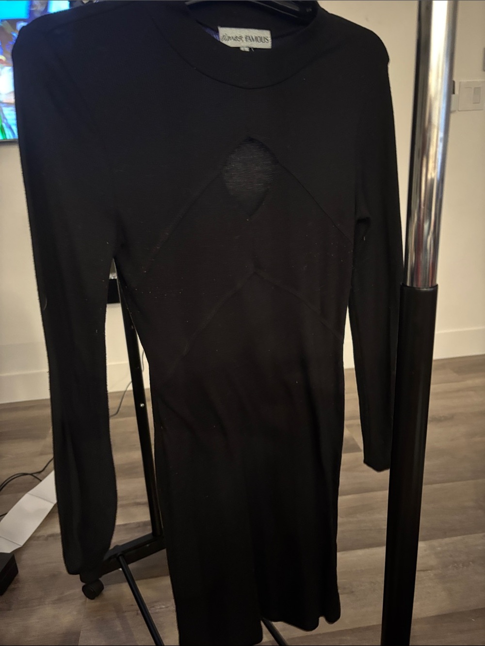Almost Famous Black Long-Sleeve Crewneck Cutout Sweater Dress